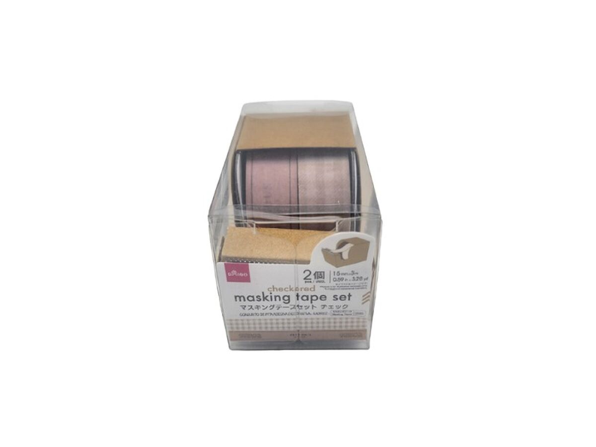 マスキングテープセット（チェック、15mm×3m、2個） -100
