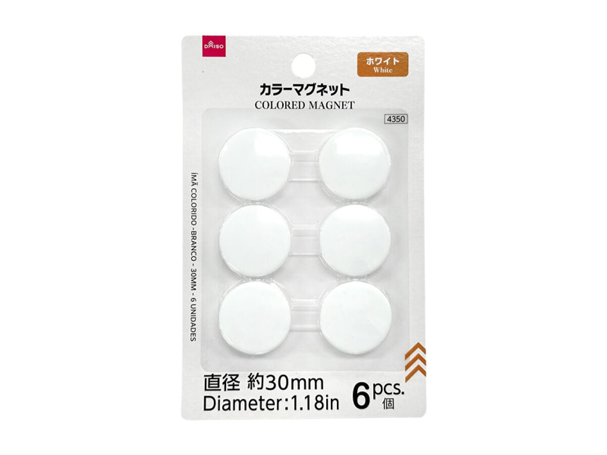 カラーマグネット（ホワイト、6個）30mm -100均 通販 ダイソー