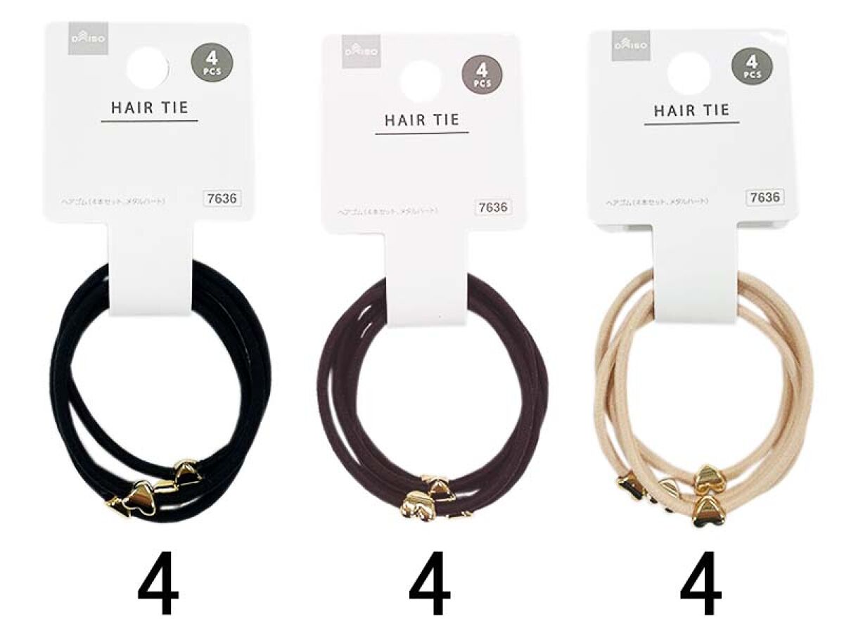 ヘアゴム（4本セット、メタルハート） -100均 通販 ダイソー