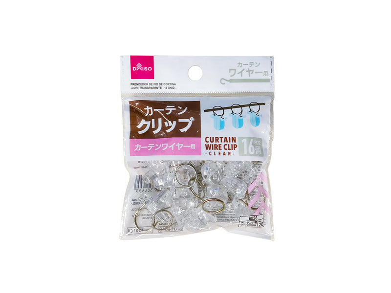 カーテンワイヤー用クリップ（16個、透明）
