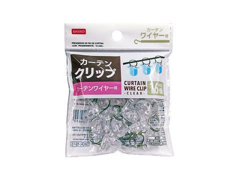 カーテンワイヤー用クリップ（16個、透明）