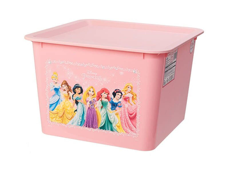 フタ付スクエア収納ボックス、深型（ディズニープリンセス） -100均
