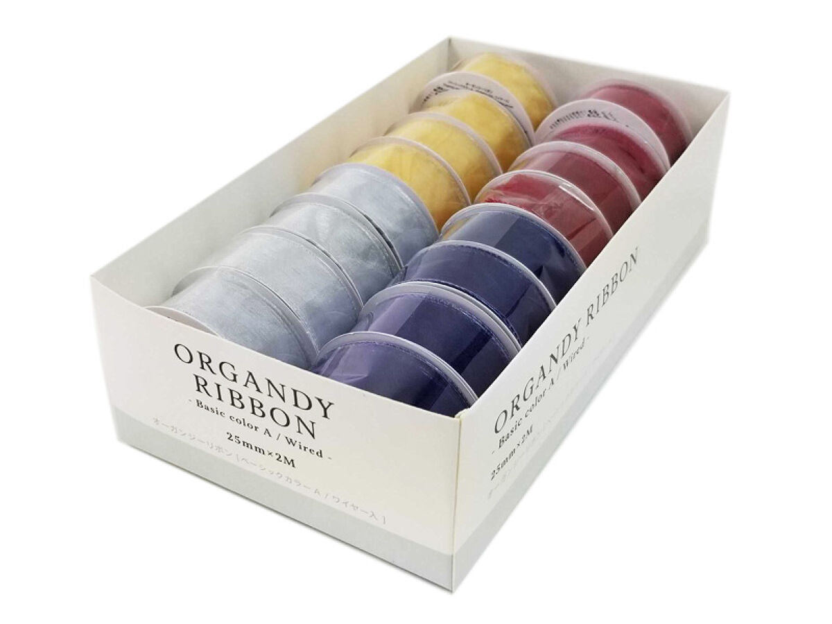 オーガンジーリボン（ベーシックカラーA、25mm×2m、ワイヤー入