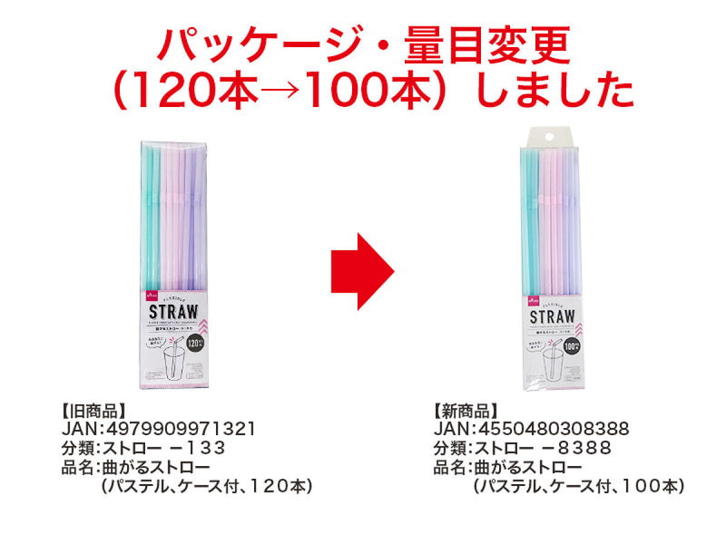 曲がるストロー（パステル、ケース付、１００本）