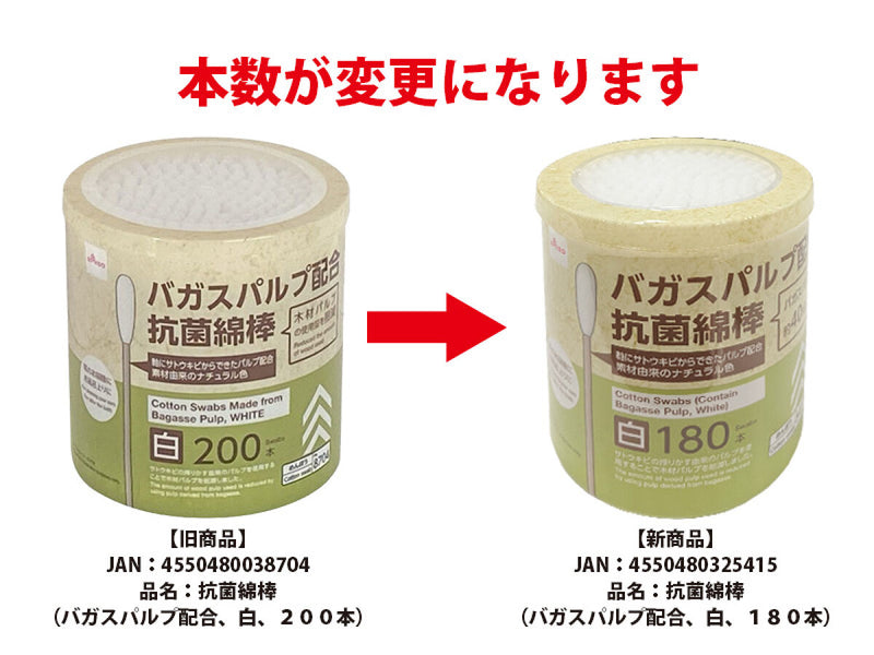 抗菌綿棒（バガスパルプ配合、白、１８０本）