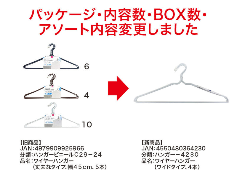 ワイヤーハンガー（ワイドタイプ、４本）