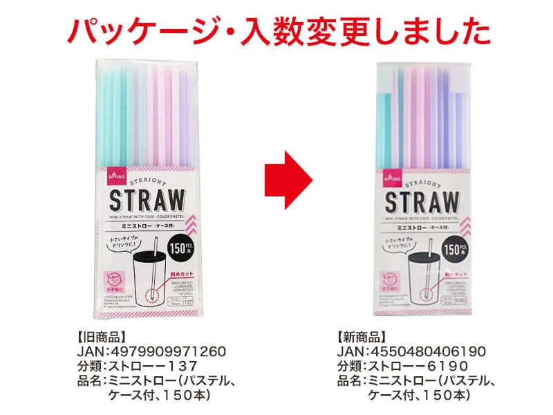 ミニストロー（パステル、ケース付、１５０本）