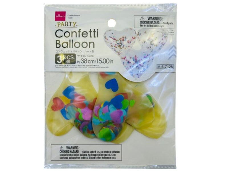 コンフェッティバルーン、３個（ハート型）１５インチ