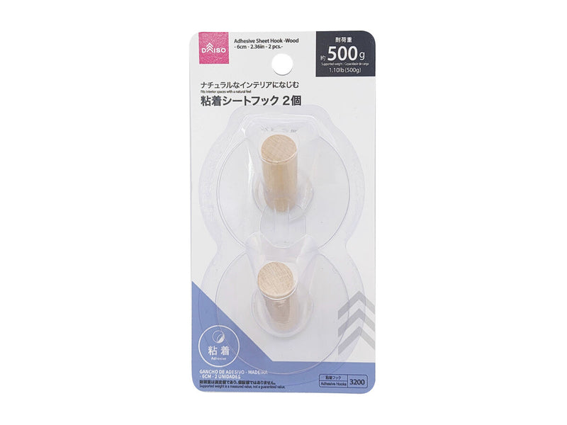 粘着シートフック（ウッド、２個）６ｃｍ