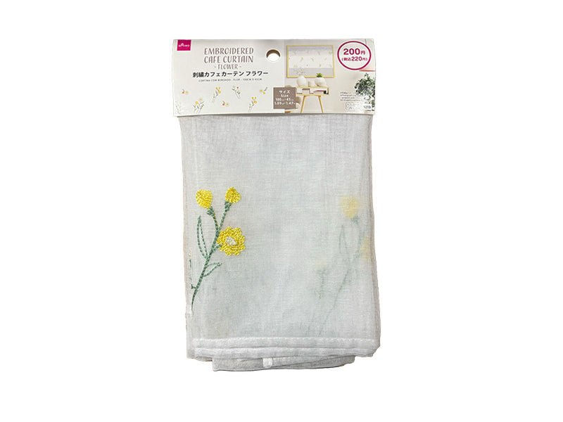 刺繍カフェカーテン（フラワー、100cm×45cm） -100均