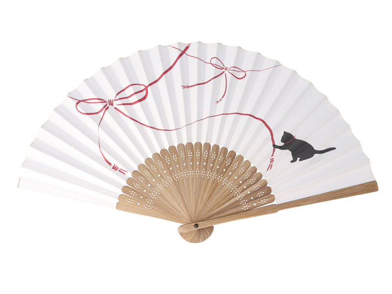 紙扇子（猫と蝶々結び）２１ｃｍ