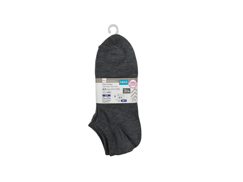 メンズショートソックス（抗菌防臭、直角、無地、グレー、３足組）なし