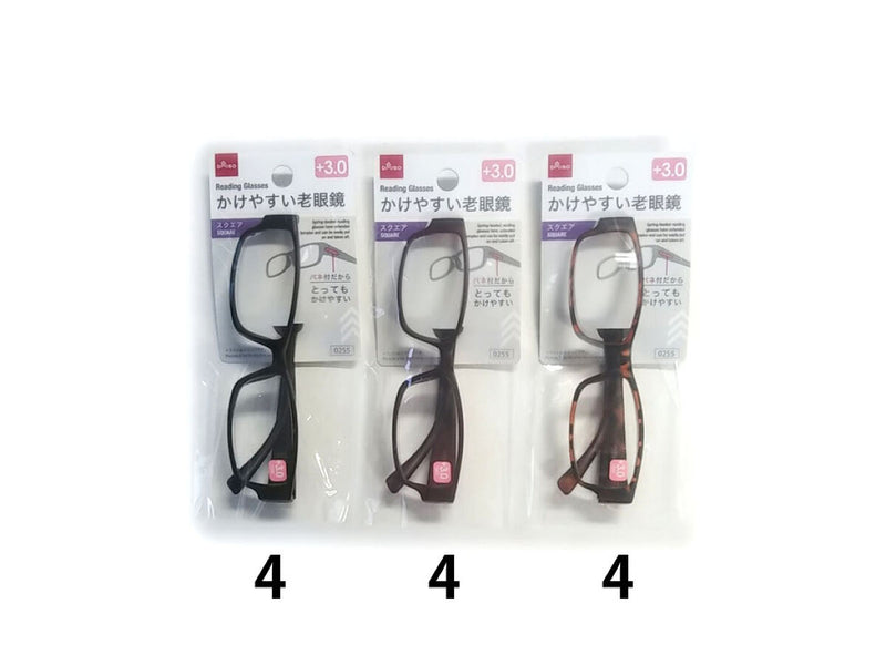 バネ付老眼鏡（スクエア、３度数）