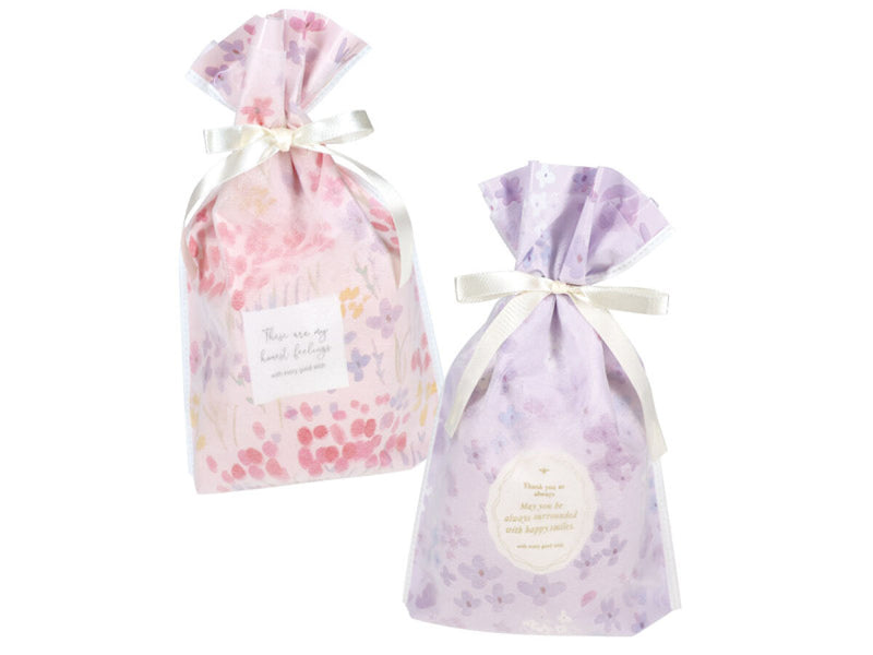 底マチ巾着バッグ（水彩フラワー）３０ｃｍ×２０ｃｍ×８ｃｍ