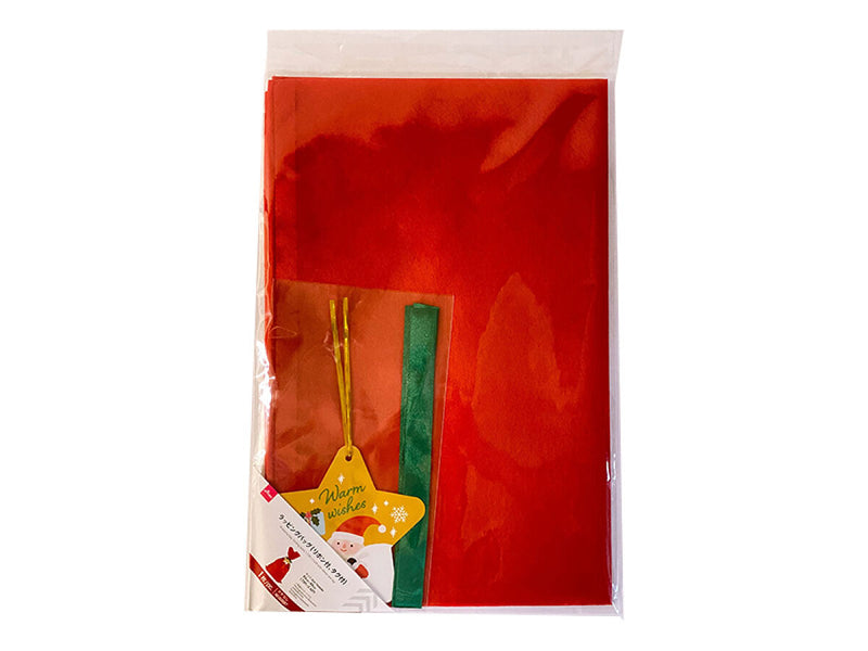 ラッピングバッグ（にこにこサンタ、リボン付、タグ付）５３ｃｍ×８０ｃｍ
