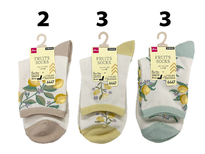 フルーツソックス（レギュラー丈、抗菌防臭、レモン3柄） -100