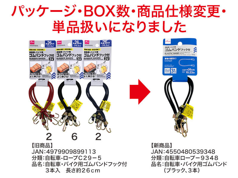 自転車・バイク用ゴムバンド（ブラック、３本）