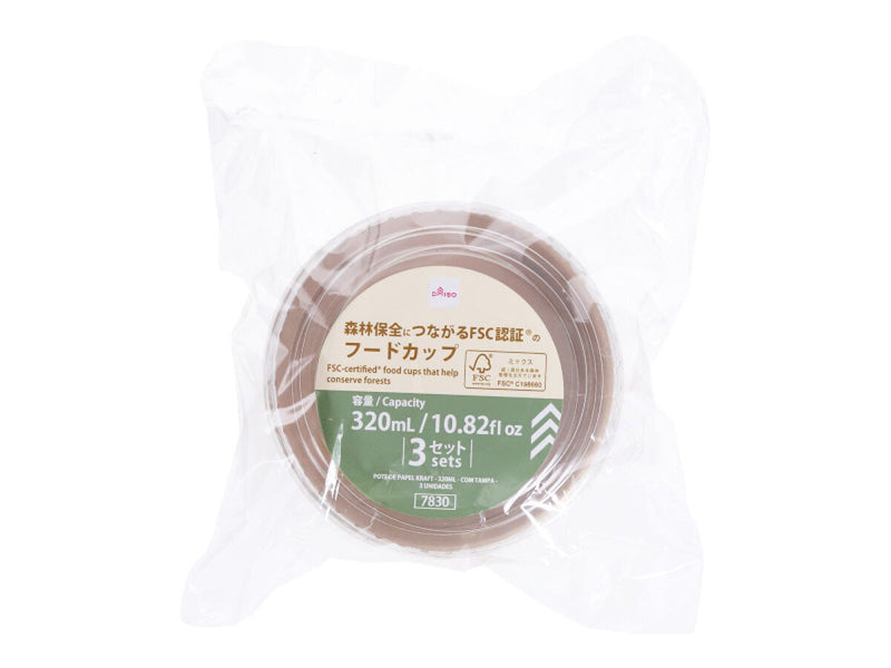 クラフトフードカップ（ＦＳＣ認証、３２０ｍＬ、蓋付、３個）