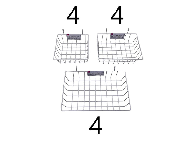 ワイヤーネット用バスケット（３サイズアソート、浅型、白）