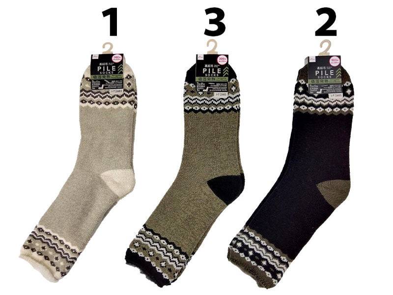 裏起毛パイルソックス（メンズ、吸湿発熱、フェアアイル柄）
