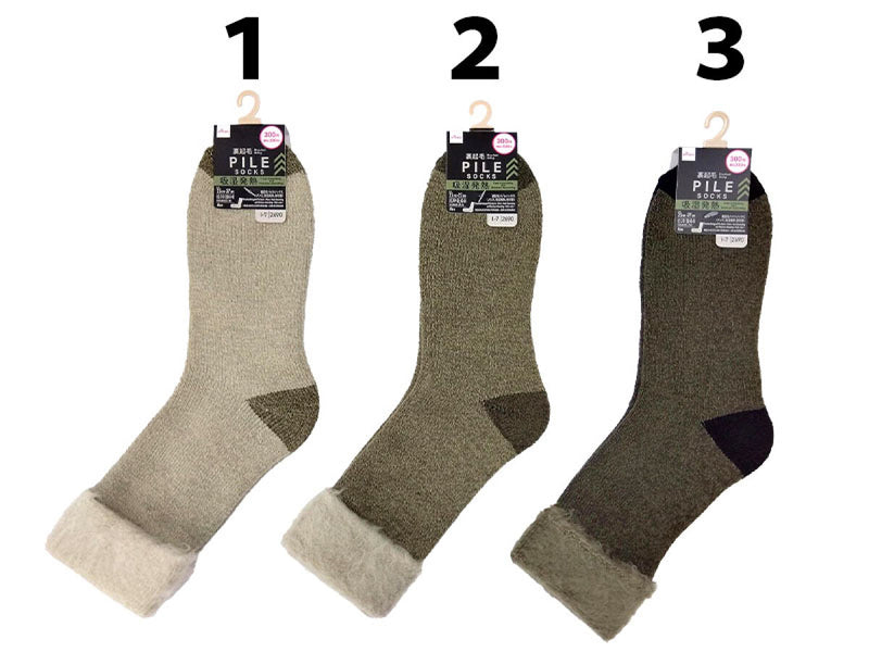 裏起毛パイルソックス（メンズ、吸湿発熱、色切替）