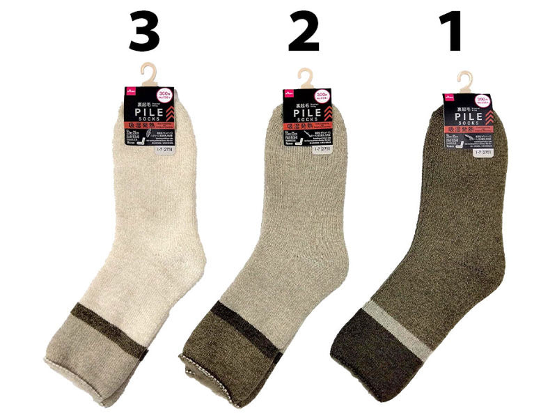 裏起毛パイルソックス（レディース、吸湿発熱、色切替）