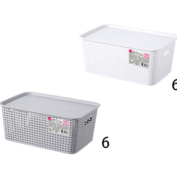 竹編み調デザインバスケット（蓋付、38．8cm×27cm×16