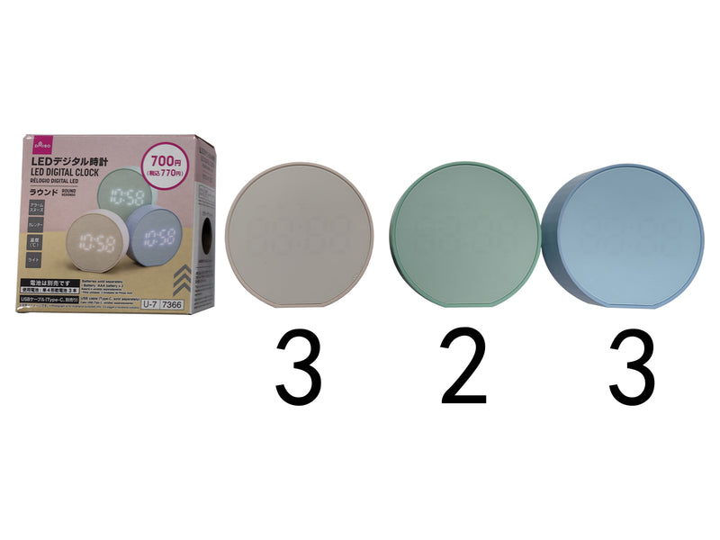 ＬＥＤデジタル時計（ラウンド、カラーアソート）なし