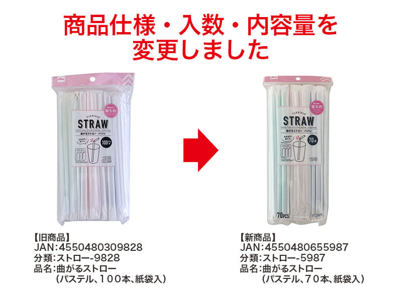 曲がるストロー（パステル、７０本、紙袋入）