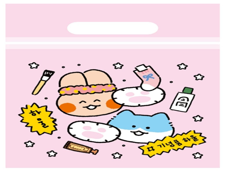 底マチハンドルジッパーバッグ（韓国スタイルキャラクター、４枚）１３ｃｍ×１７ｃｍ×５．５ｃｍ