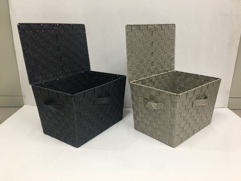 ＰＰ収納バスケット（カラーＢＯＸサイズ、フタ付、ブラック・グレー）