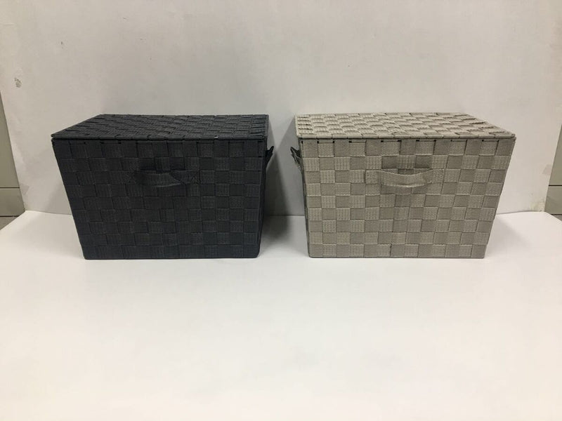 ＰＰ収納バスケット（カラーＢＯＸサイズ、フタ付、ベージュ・ブラウン）