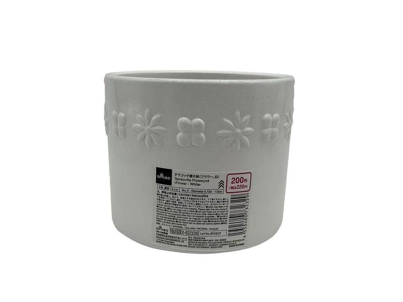 テラコッタ植木鉢（フラワー、白）４号、直径１２ｃｍ