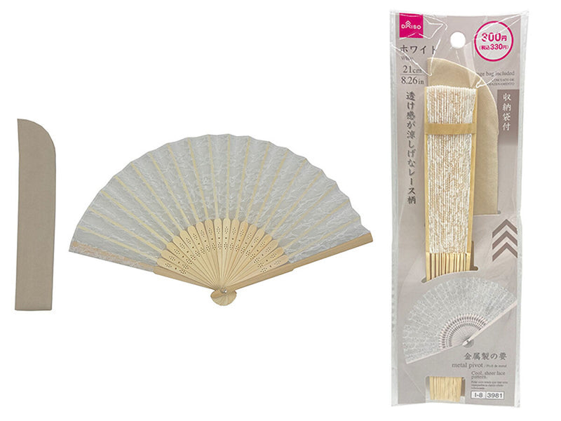 レース扇子（収納袋付、ホワイト）