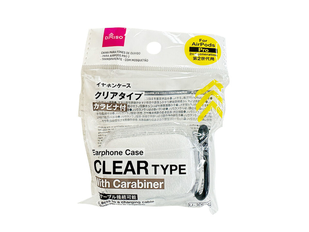 イヤホンケース（エアーポッズPro2用、クリア、カラビナ付） -100