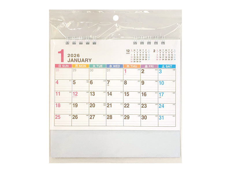 ２０２６年卓上Ｗリングカレンダー（Ｂ６、六曜パステル）なし