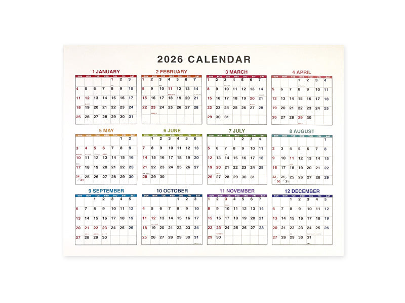 ２０２６年大判カレンダー（シンプル）なし