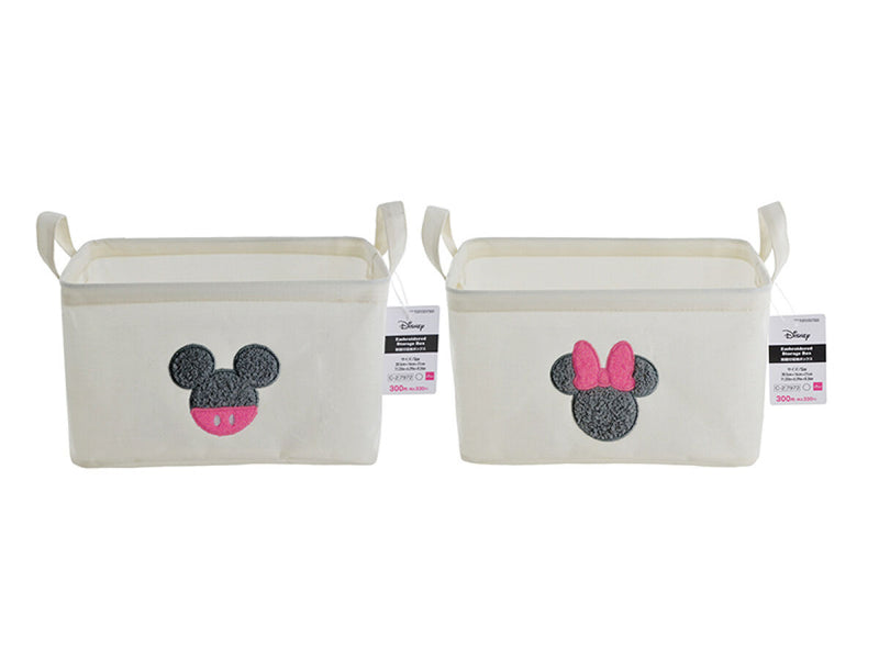 ニコアンド ディズニー収納ボックス　ミッキー　ミニー　レトロ　3個セット　中古 刺繍付収納ボックス（ミッキーアイコン／ミニーアイコン）28cm