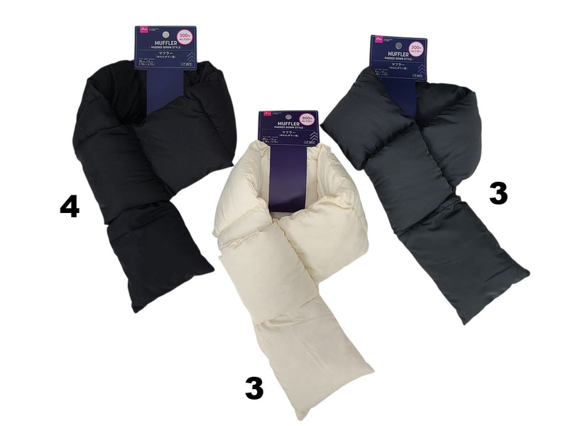 中わたダウン風マフラー黒、グレー、白×１個入