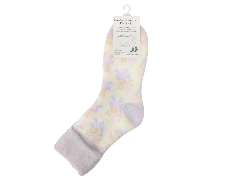 裏起毛パイルソックス（吸湿発熱、ブーケ総柄、ＰＵ）