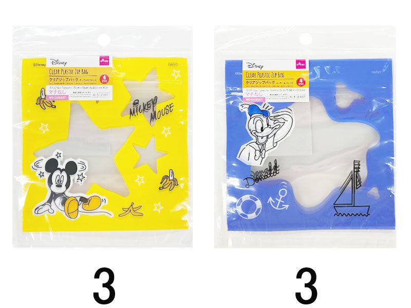 クリアジップバッグ、４枚（ミッキー＆フレンズ）１５ｃｍ×１５ｃｍ