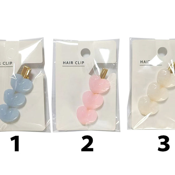 ぷっくりハートラメヘアクリップ（白、桃、青） - ダイソー