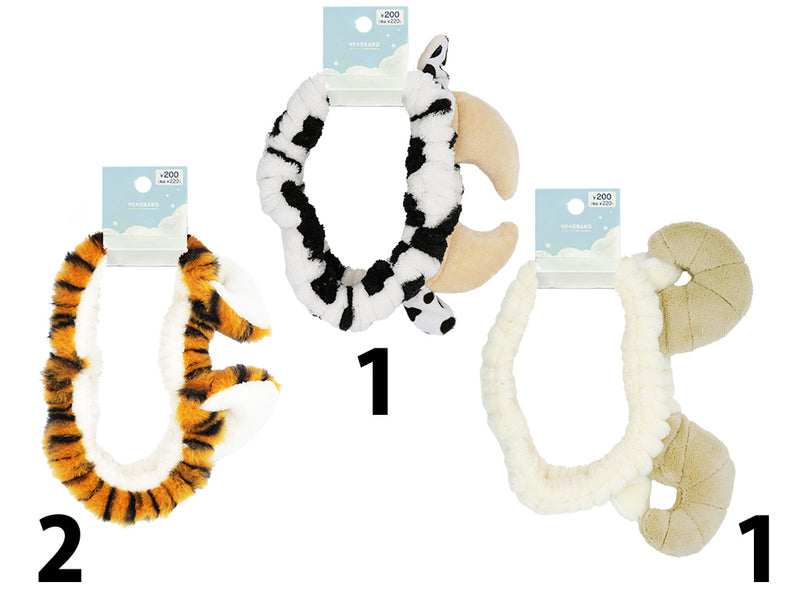 アニマル耳ふわふわヘアバンド（トラ、ウシ、ヒツジ）