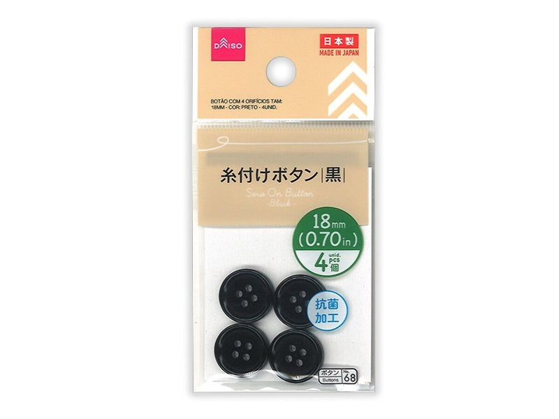 糸付けボタン（黒、１８ｍｍ、４個）