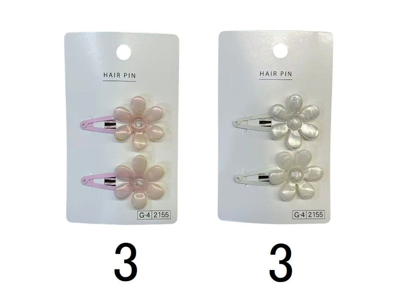 マーブルフラワーヘアピン２Ｐ朱色・アイボリー×２個入