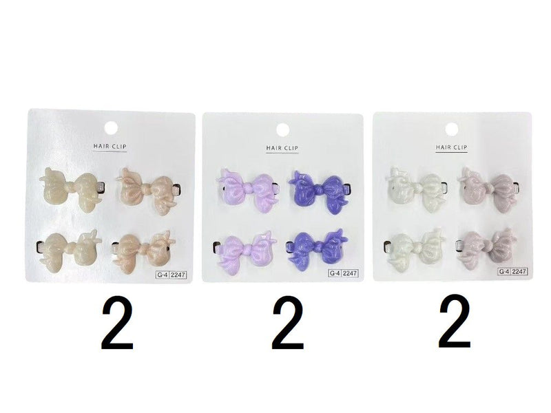 マーブルぷっくりりぼんヘアクリップ４Ｐホワイトベージュ２、ベージュ２・ホワイトラベンダー２、ラベンダー２・アイボリー２、ピンクベージュ２×４個入