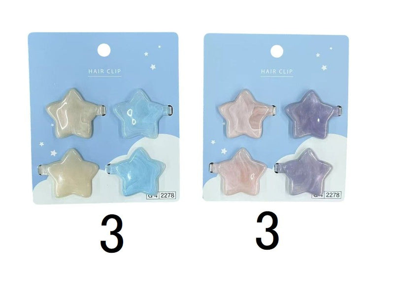 マーブルスターヘアクリップ４Ｐアイボリー・ライトブルー ピンク・パープル×４個入