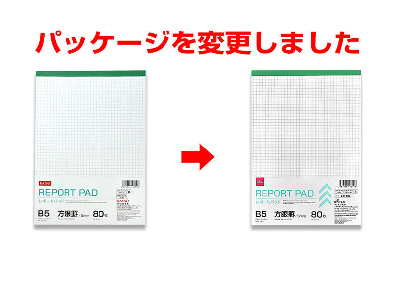 レポートパッド（Ｂ５、方眼罫、５ｍｍ、８０枚）