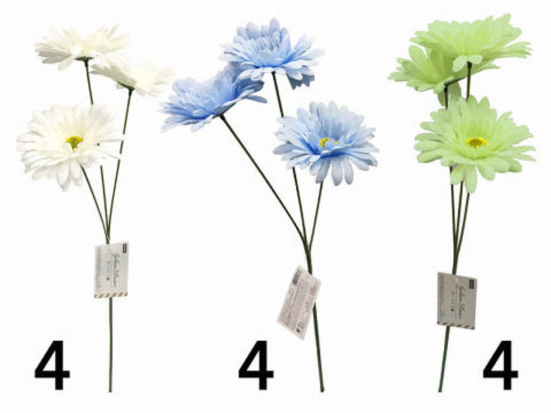 ガーベラ３輪（ブルー、グリーン、ホワイト）