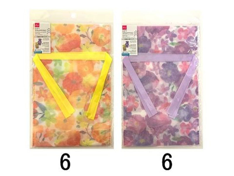 不織布巾着バッグ（花柄、約３０ｃｍ×１９ｃｍ×８ｃｍ）